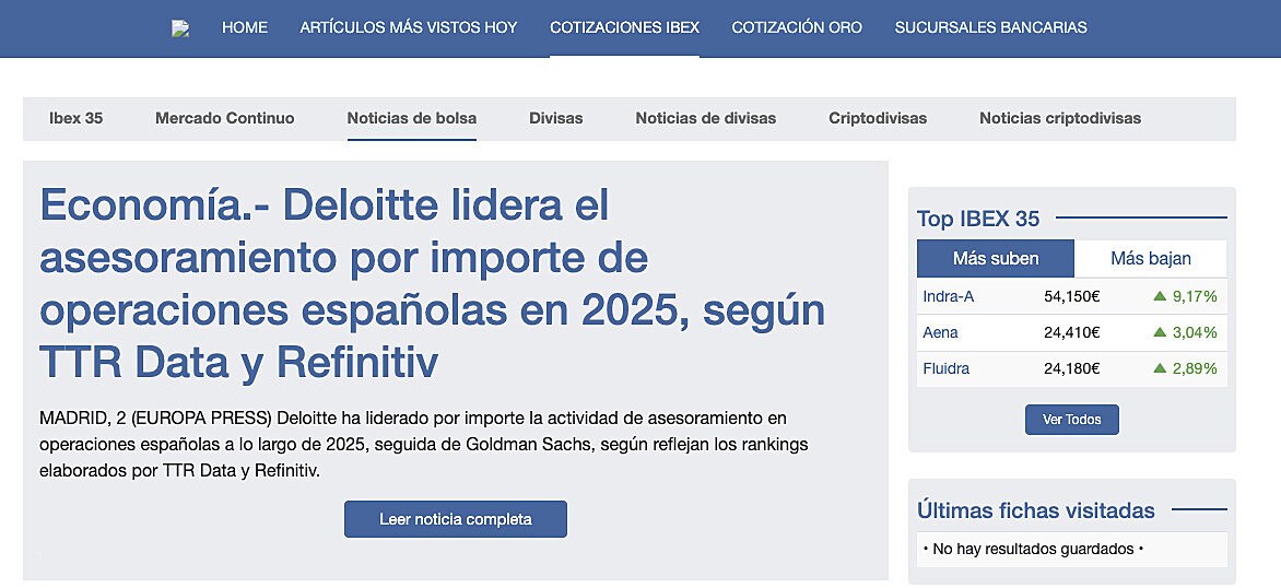 Deloitte lidera el asesoramiento por importe de operaciones espa�olas en 2025, seg�n TTR Data y Refinitiv
